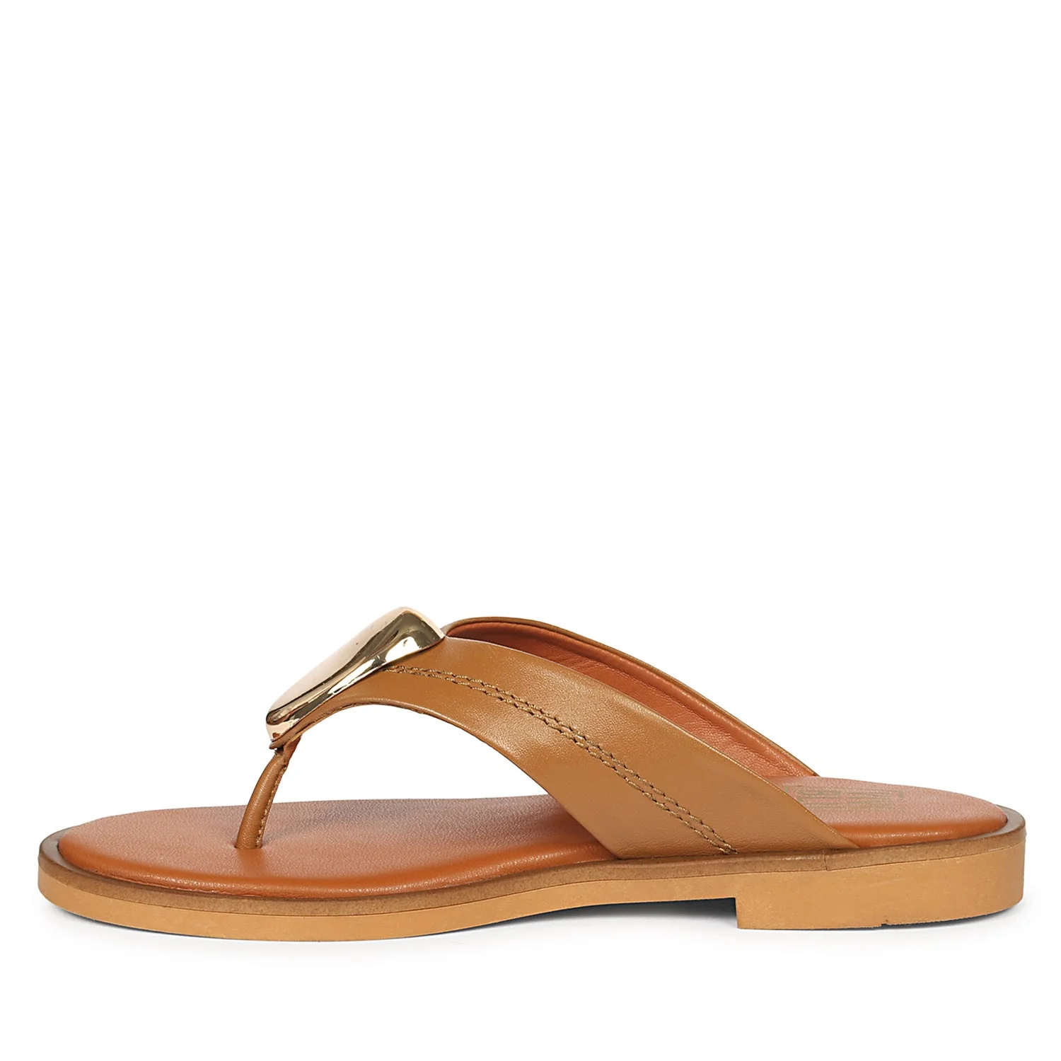 Leyla Tan Leather Flat Sandals - Image 3