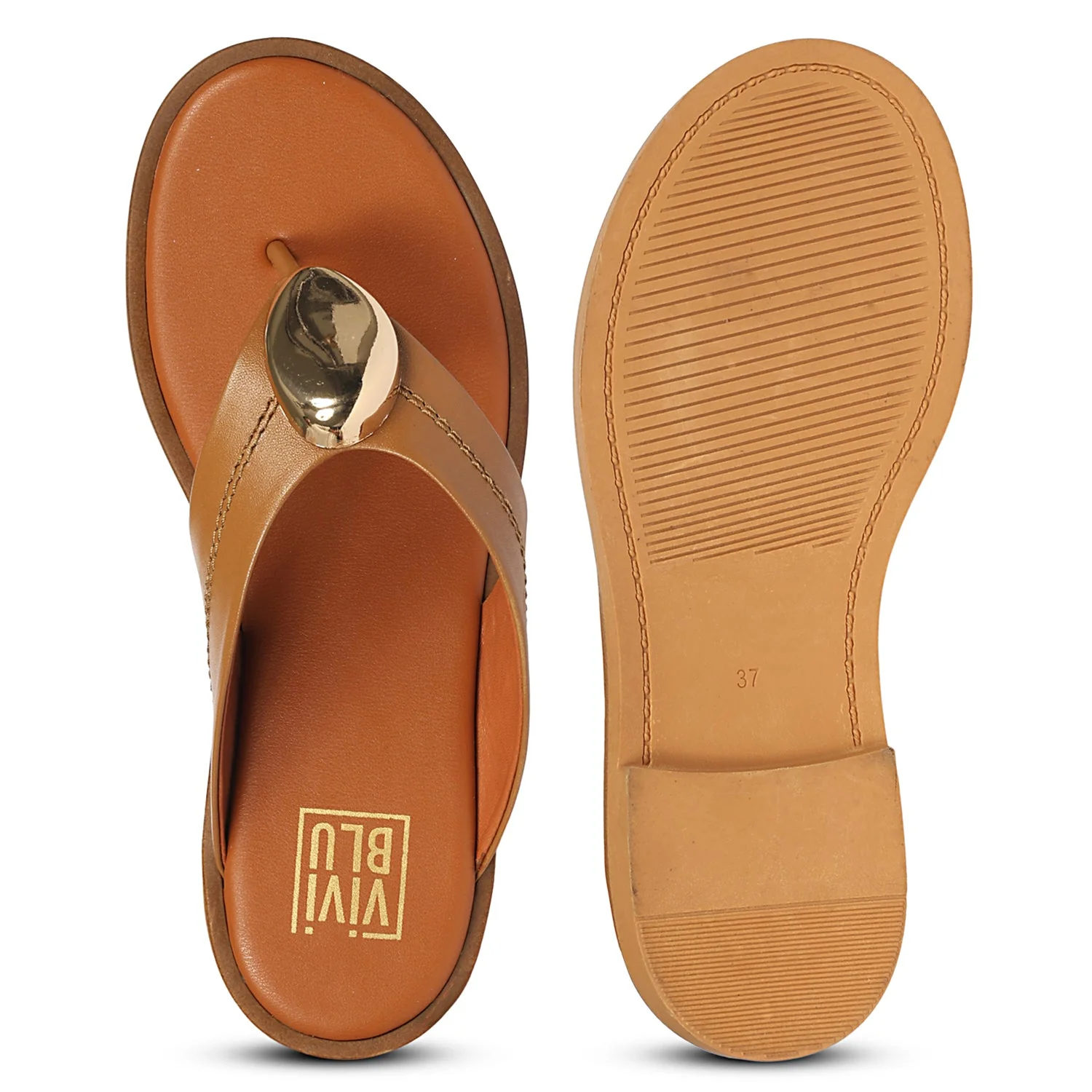 Leyla Tan Leather Flat Sandals - Image 6