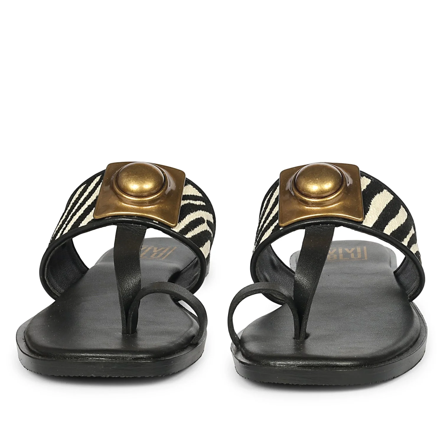 Lilian Black & White Leather Flat Sandals - Image 4