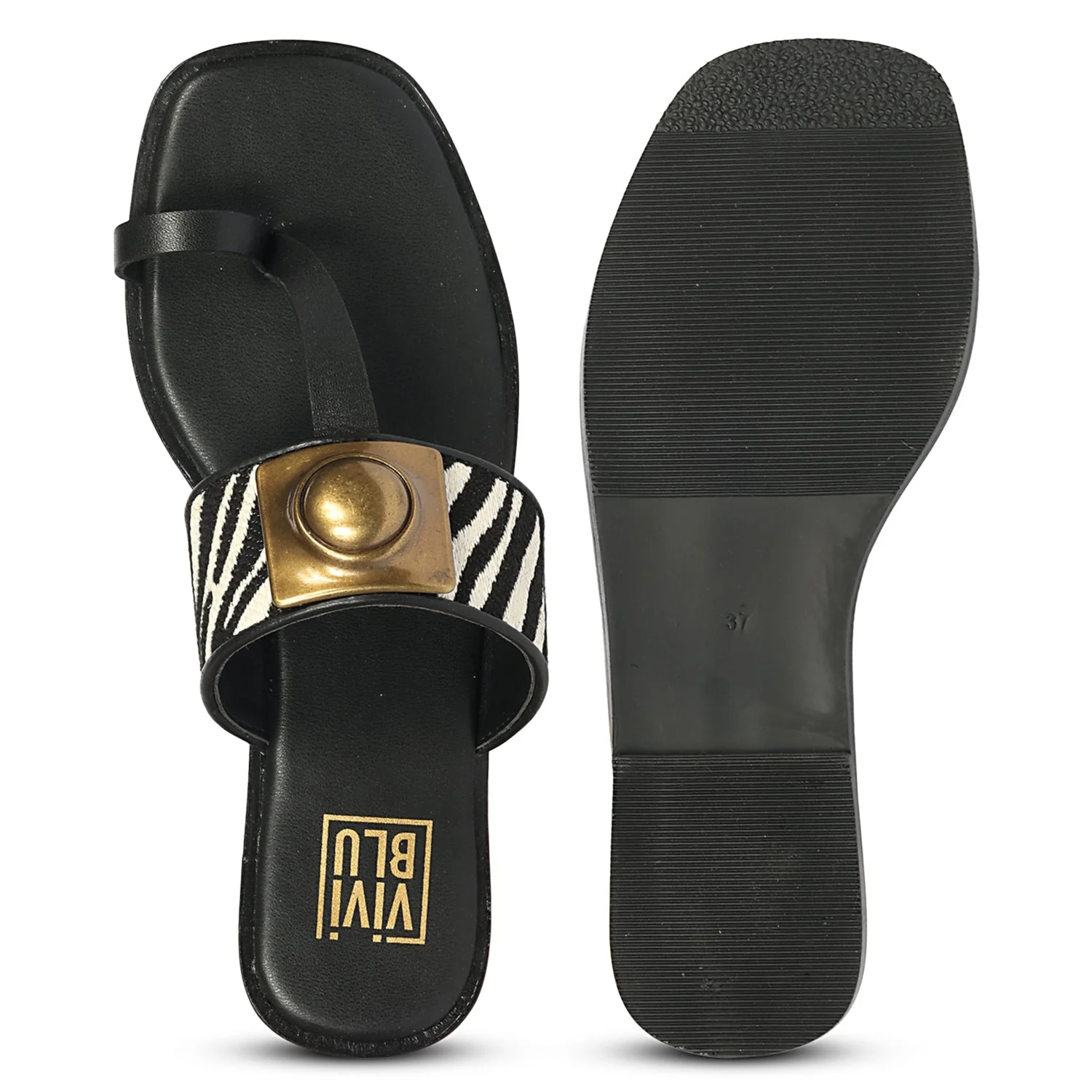 Lilian Black & White Leather Flat Sandals - Image 6