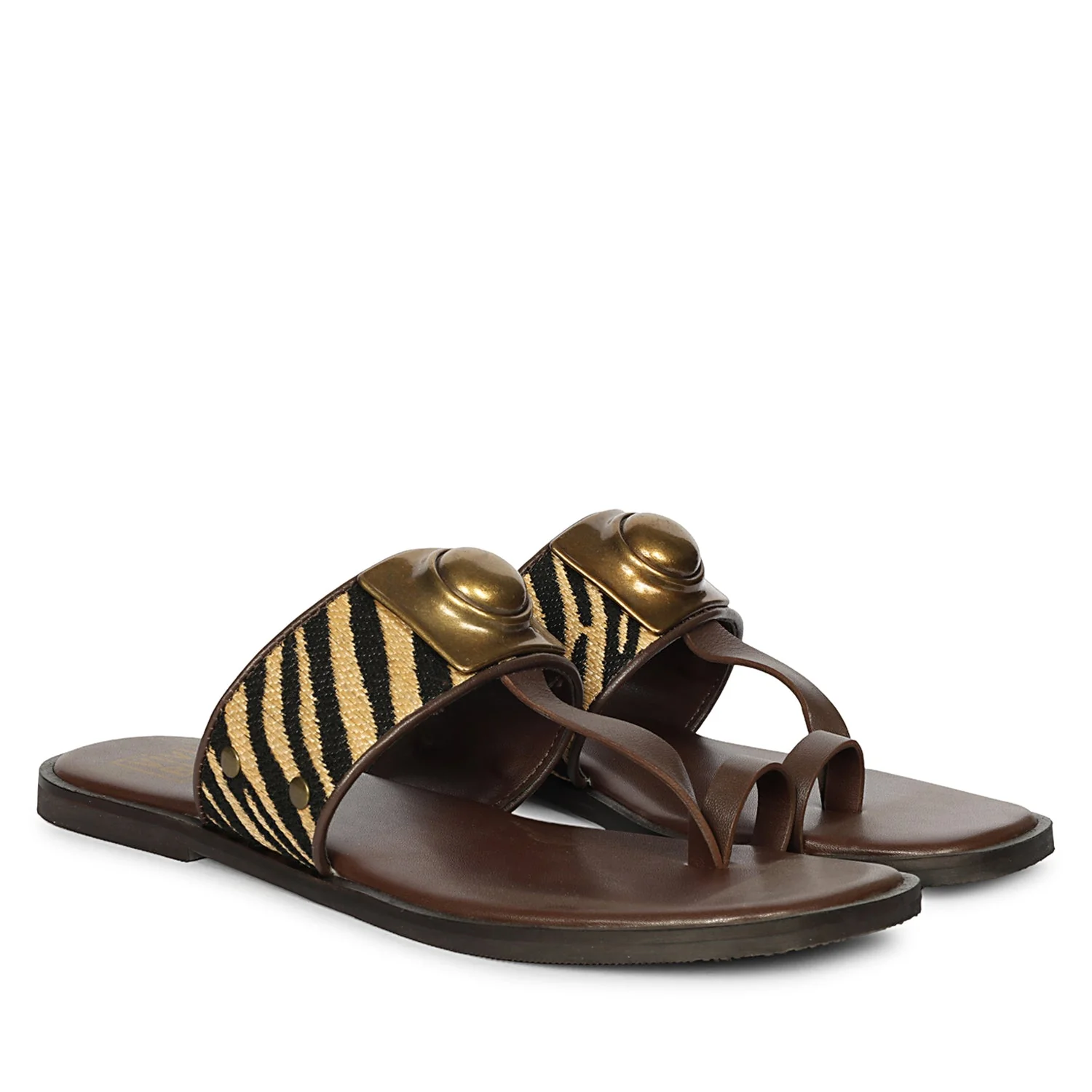Lilian Brown Leather Flat Sandals - Image 2