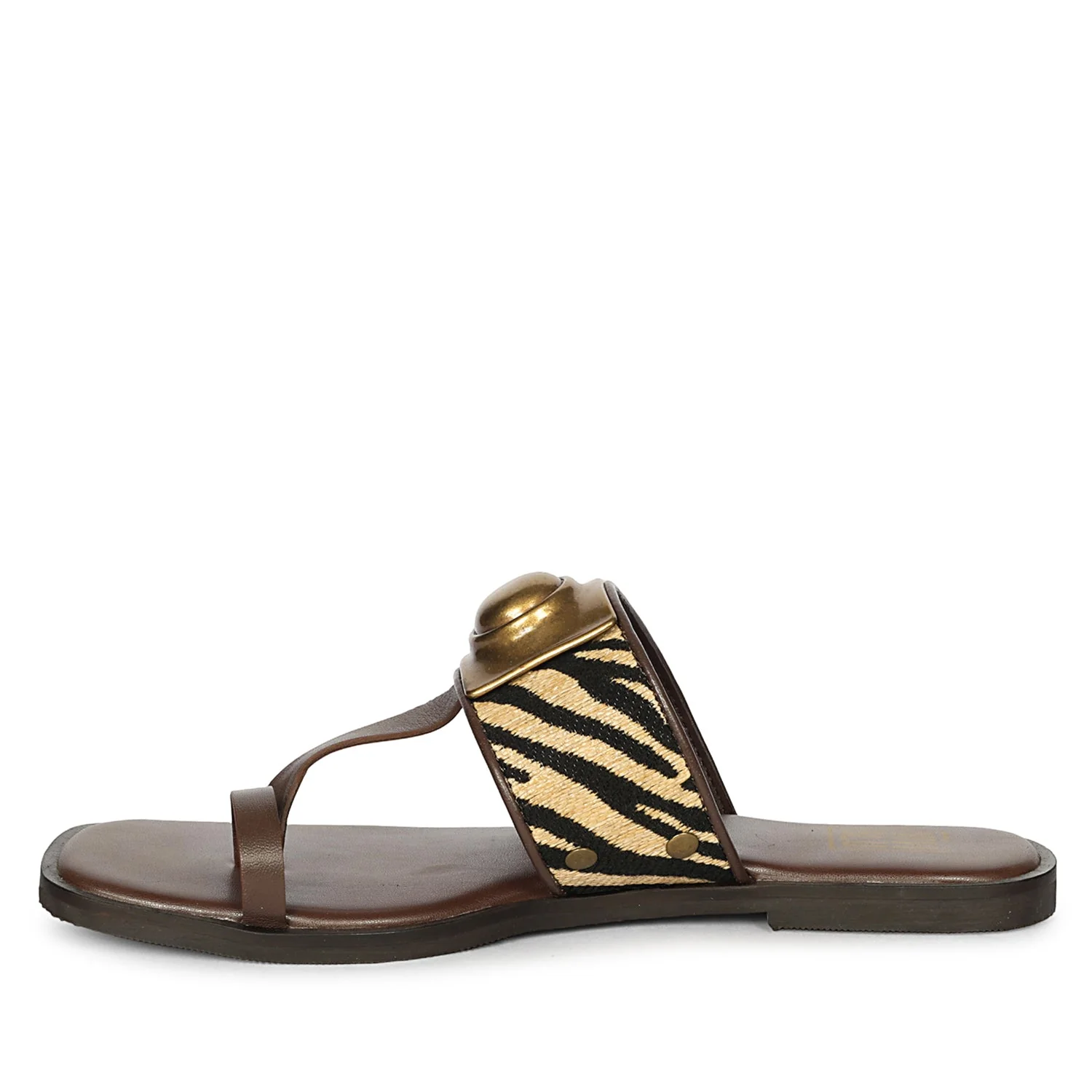 Lilian Brown Leather Flat Sandals - Image 3