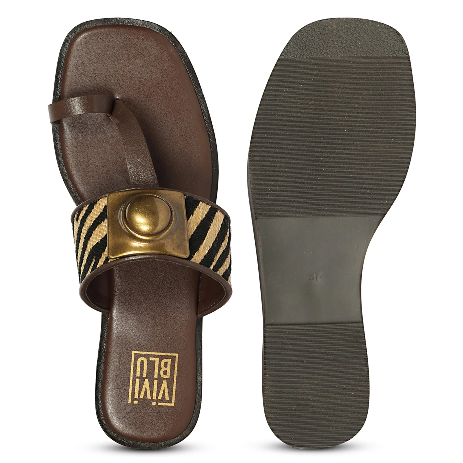 Lilian Brown Leather Flat Sandals - Image 6