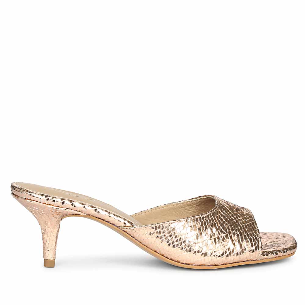 Lorelei Gold Snake Embossed Kitten Heels