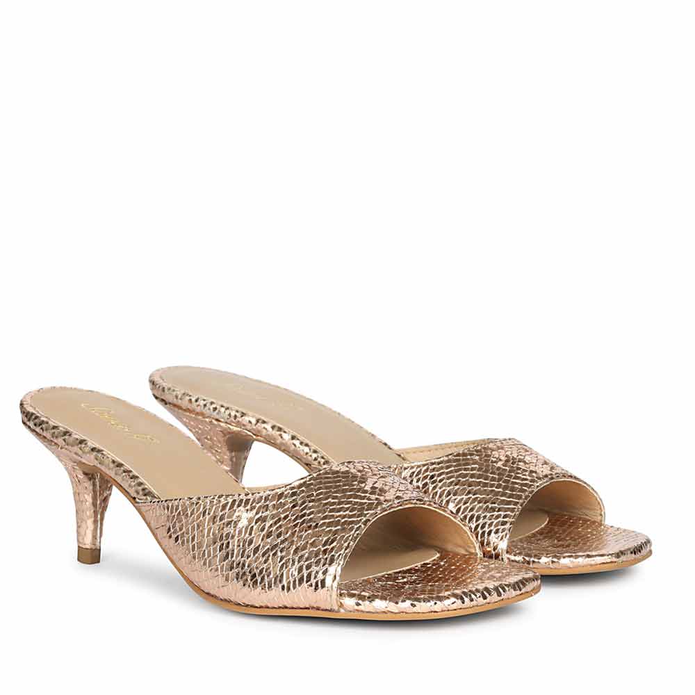 Lorelei Gold Snake Embossed Kitten Heels - Image 2