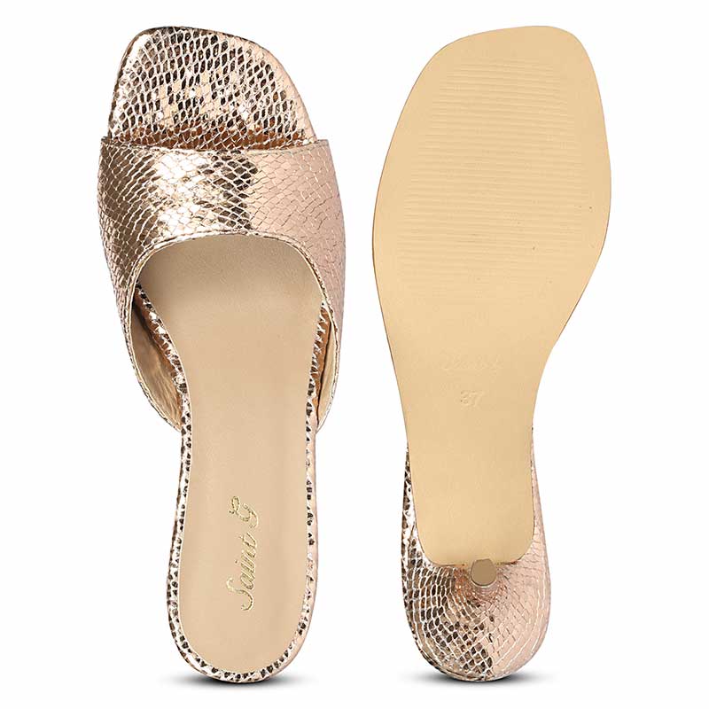 Lorelei Gold Snake Embossed Kitten Heels - Image 6