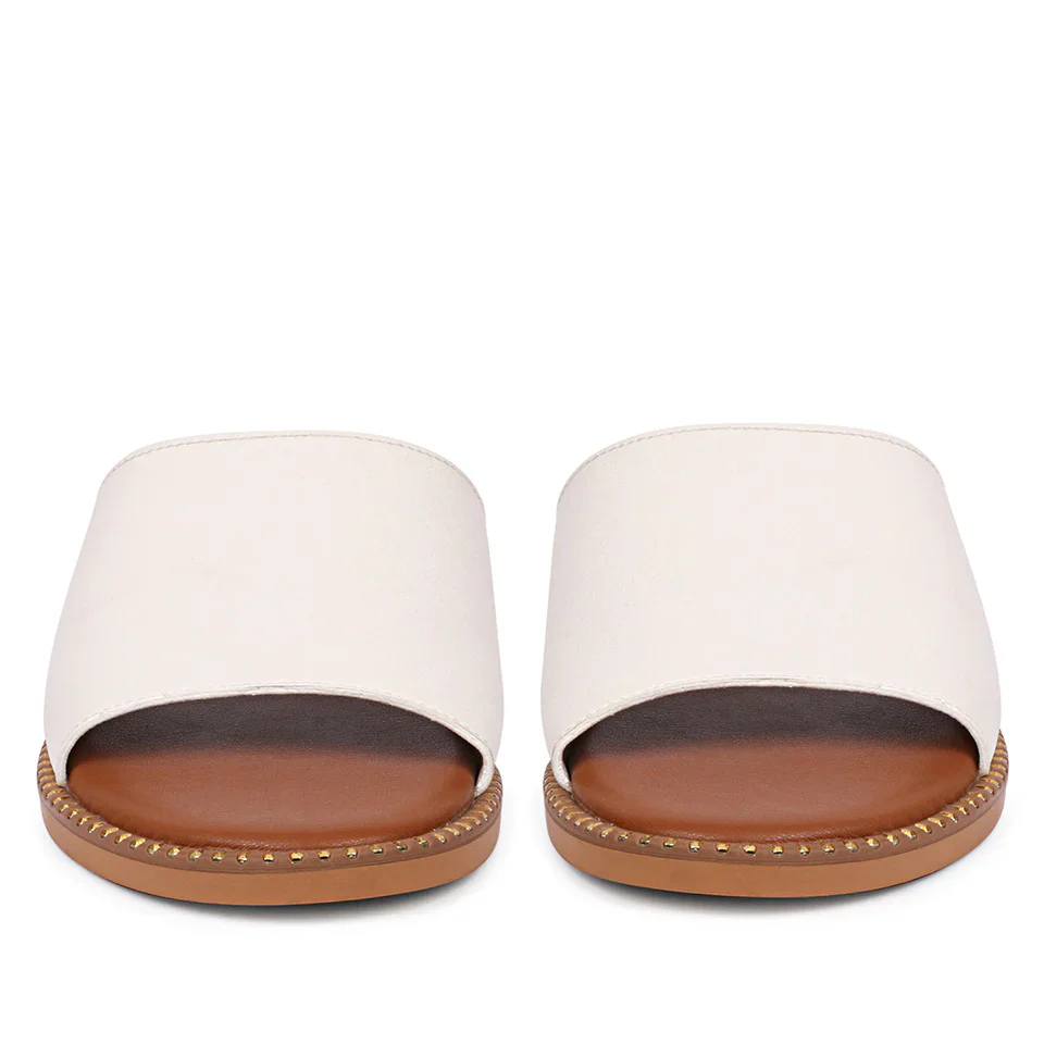 Aria White Leather Flat Sandals - Image 4