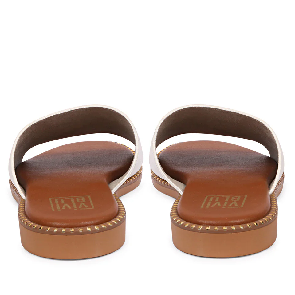 Aria White Leather Flat Sandals - Image 5