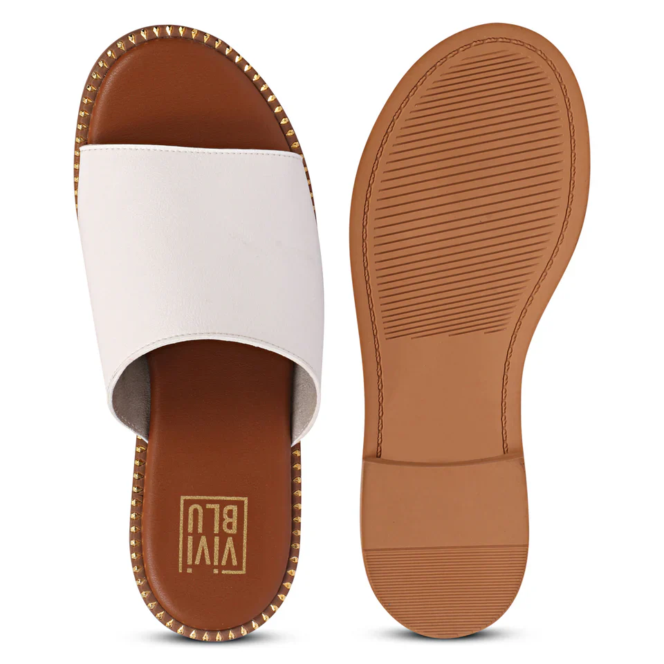 Aria White Leather Flat Sandals - Image 6