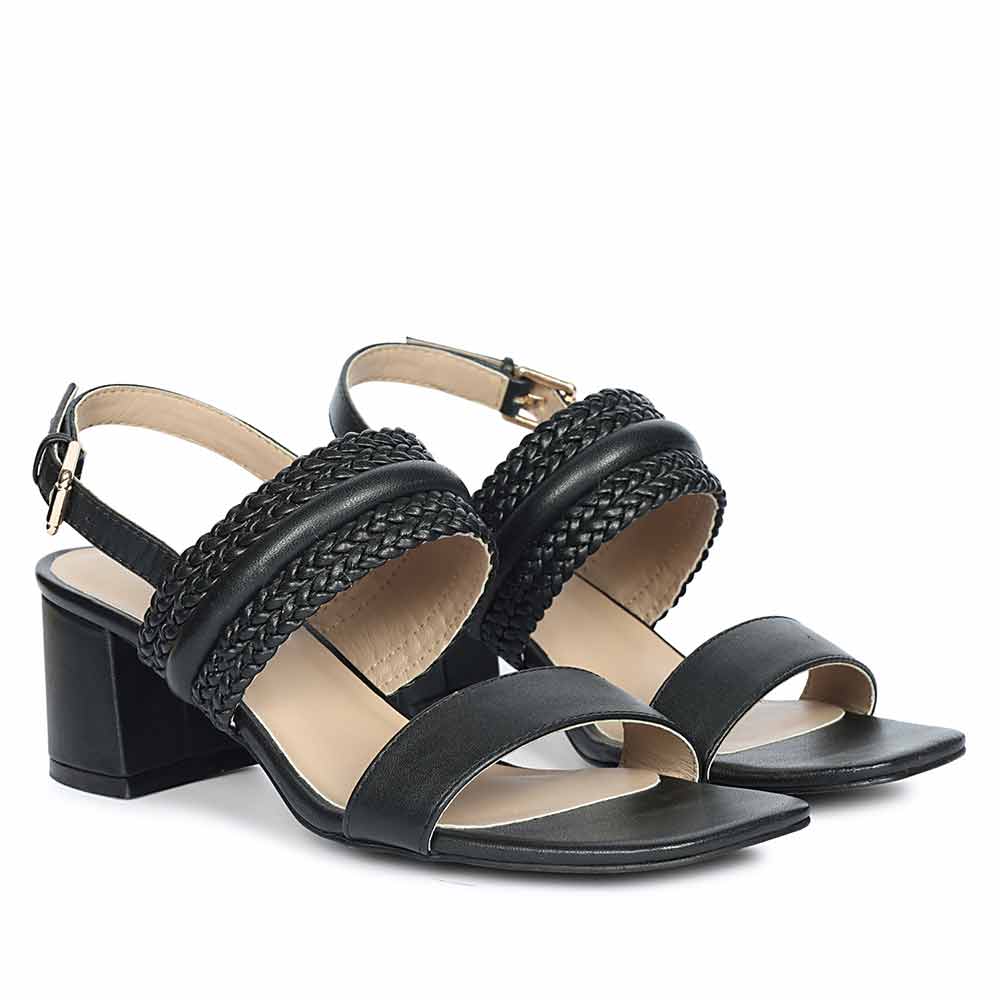 Mabel Hand Woven Black Leather Block Heels - Image 3