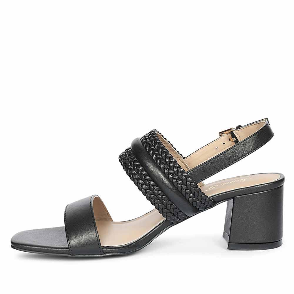 Mabel Hand Woven Black Leather Block Heels - Image 4
