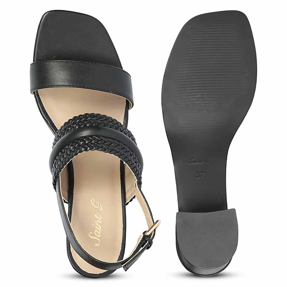 Mabel Hand Woven Black Leather Block Heels - Image 7