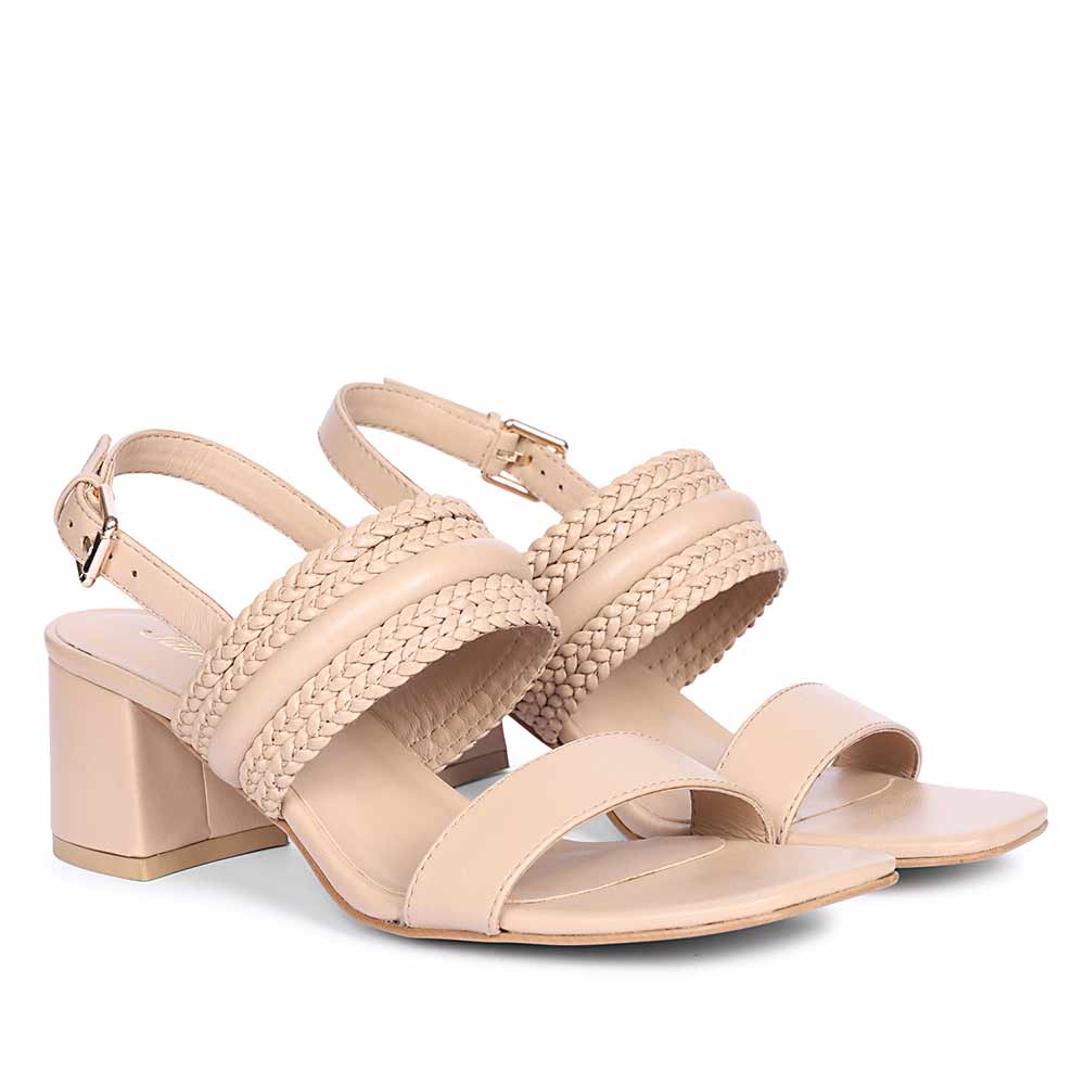 Saint Mabel Hand Woven Nude Leather Block Heels - Image 3