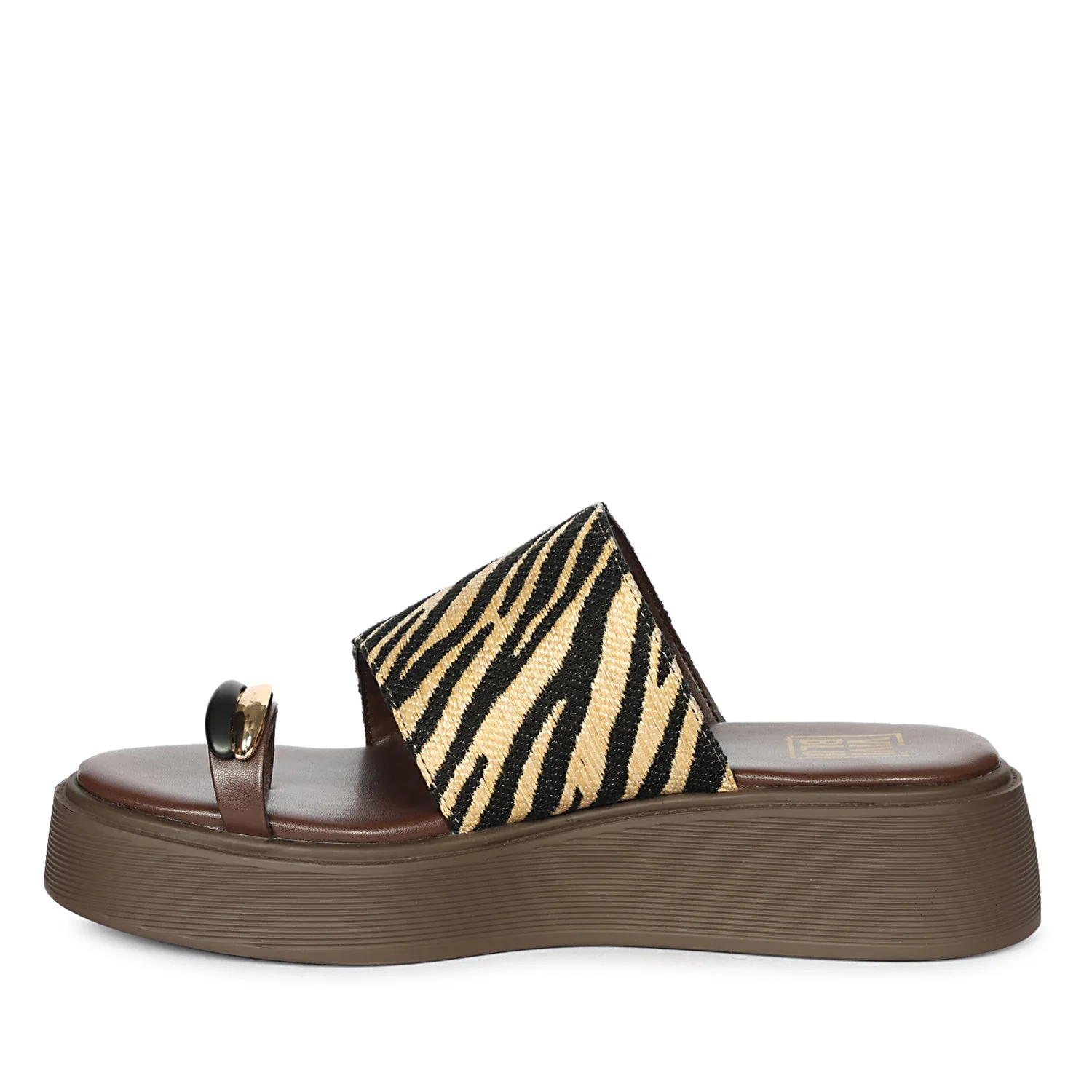 Madelyn Black Beige Zebra Leather Platform Sandals - Image 3