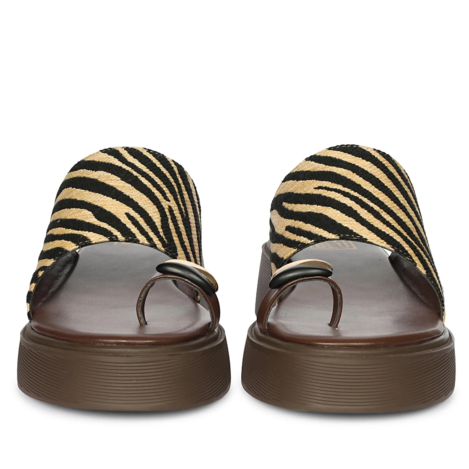 Madelyn Black Beige Zebra Leather Platform Sandals - Image 4