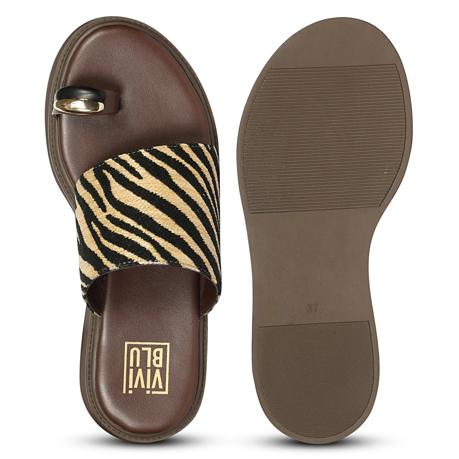 Madelyn Black Beige Zebra Leather Platform Sandals - Image 6