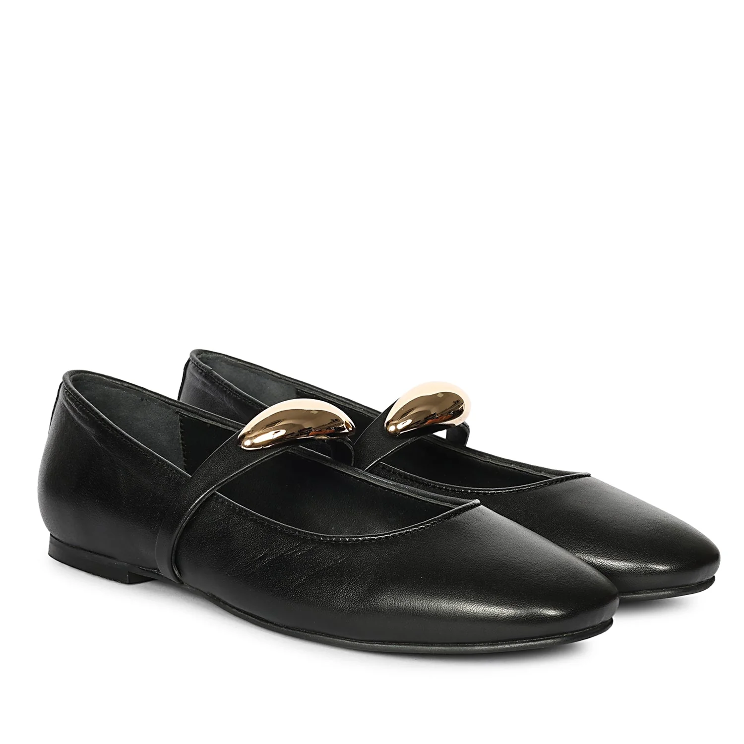 Marie Black Leather Ballerina - Image 2