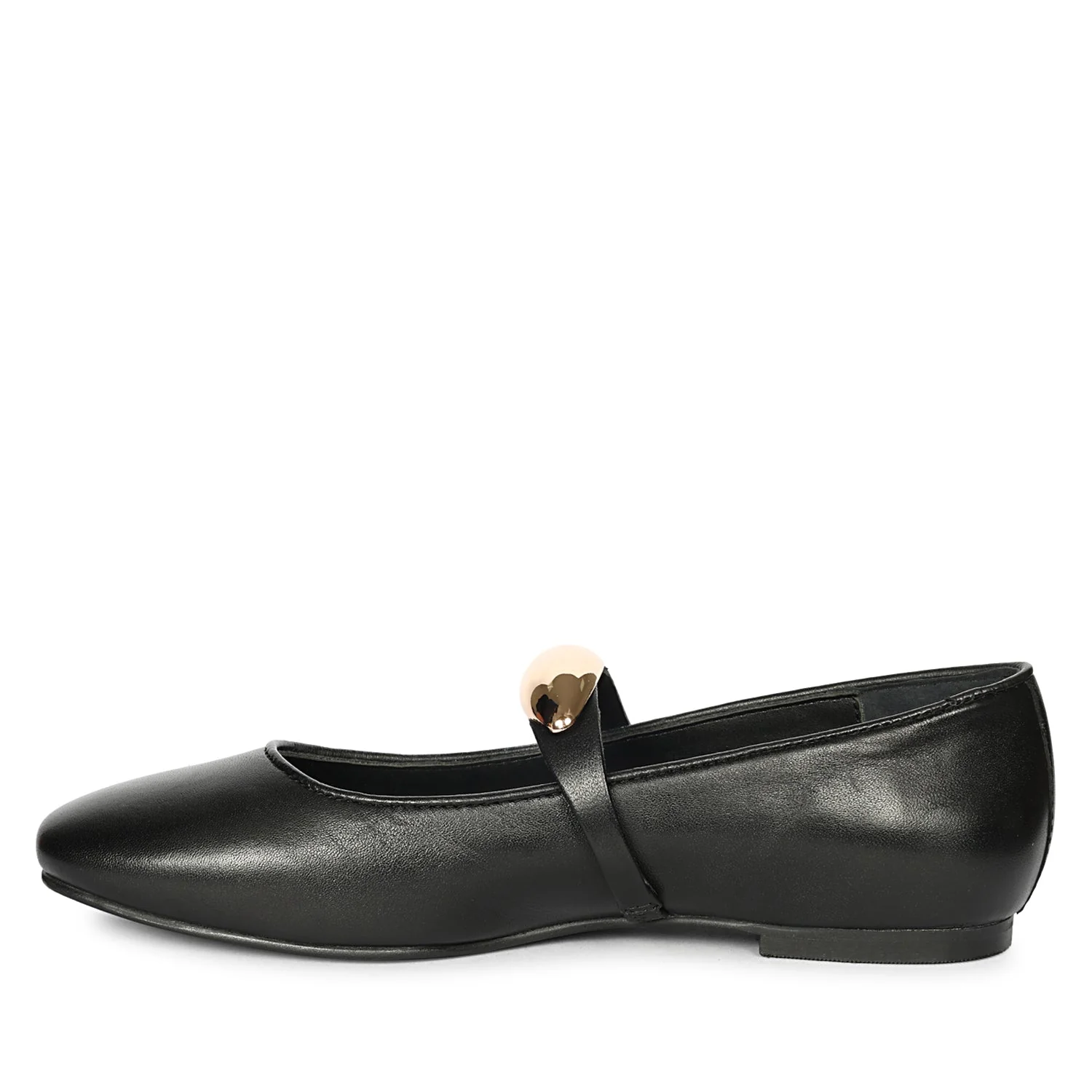 Marie Black Leather Ballerina - Image 3