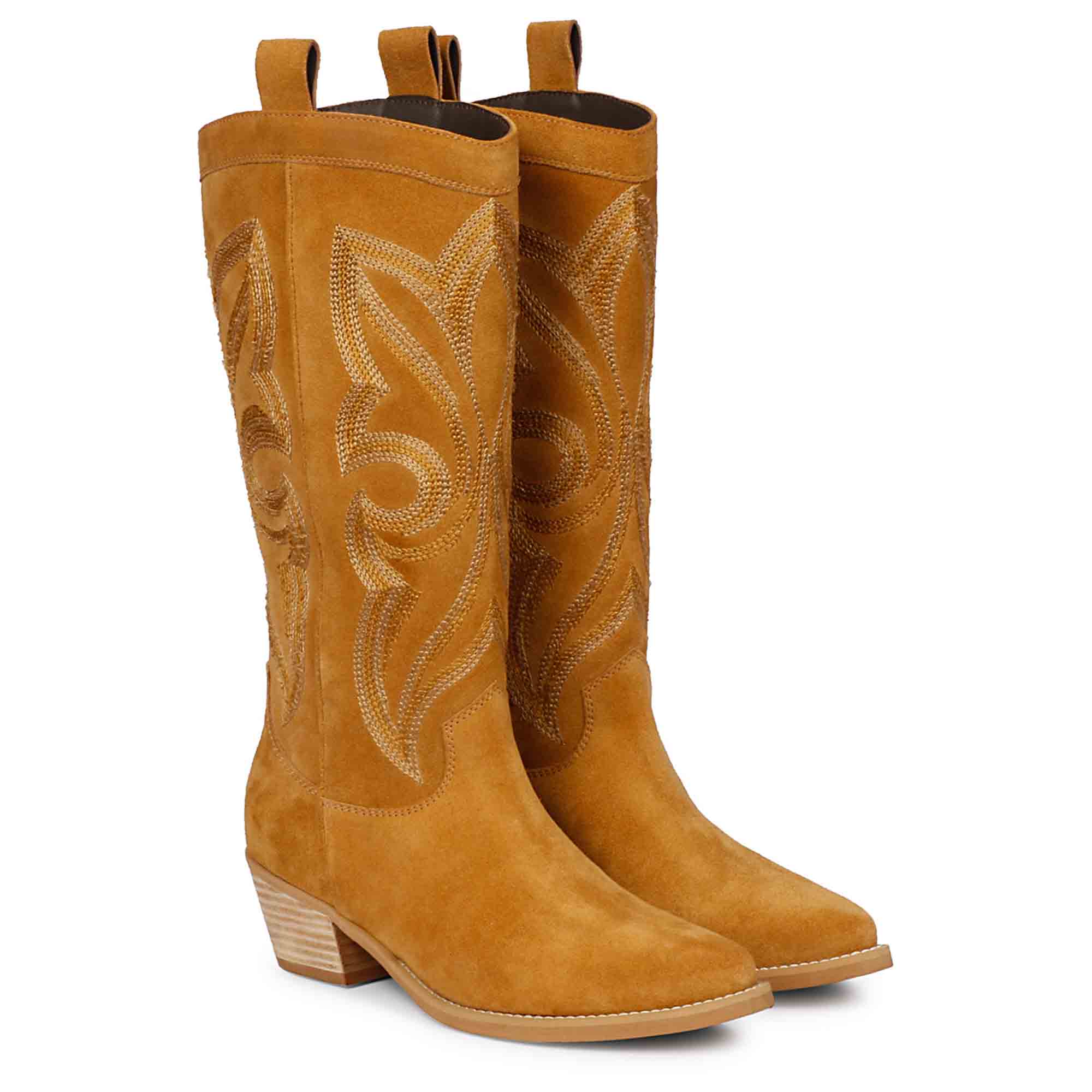 Saint Martina Tan Stitched Leather Handcrafted Cowboy Boots - Image 3