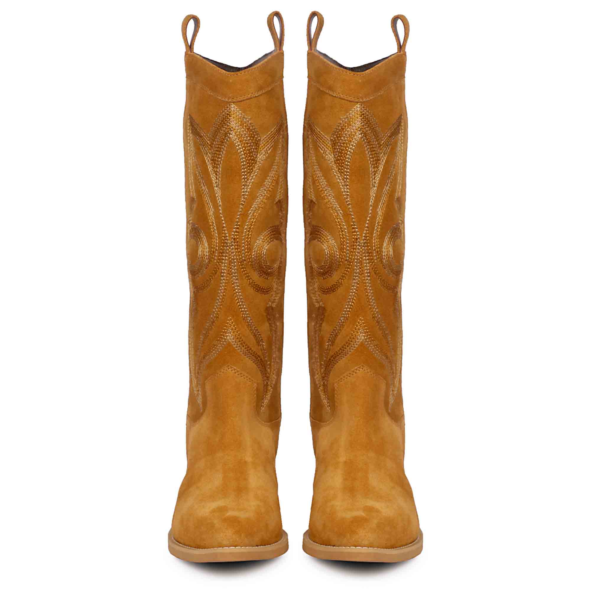 Saint Martina Tan Stitched Leather Handcrafted Cowboy Boots - Image 5