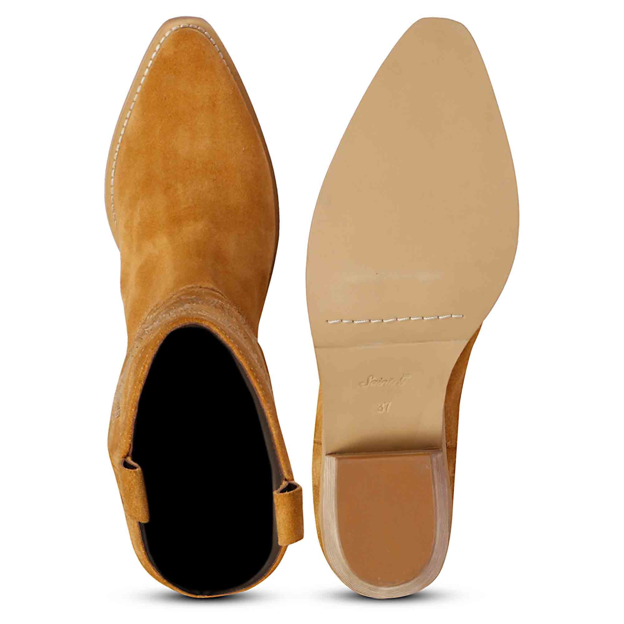 Saint Martina Tan Stitched Leather Handcrafted Cowboy Boots - Image 6