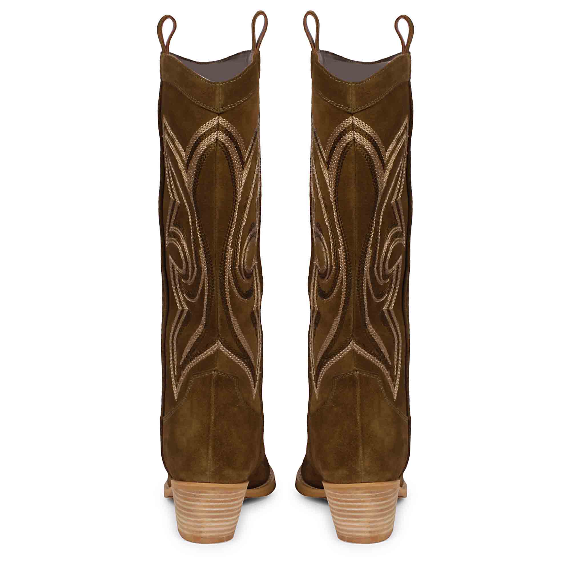 Saint Martina Khaki Stitched Leather Handcrafted Cowboy Boots - Image 5