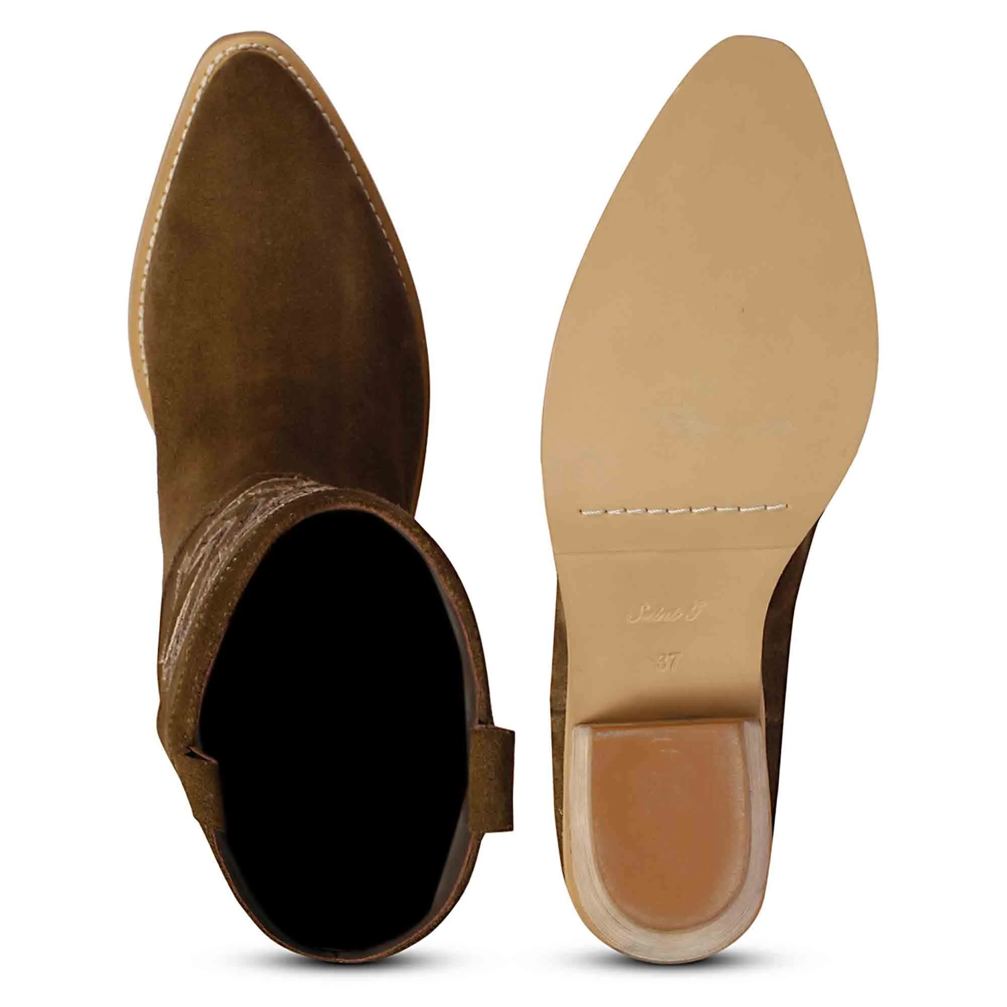 Saint Martina Khaki Stitched Leather Handcrafted Cowboy Boots - Image 7