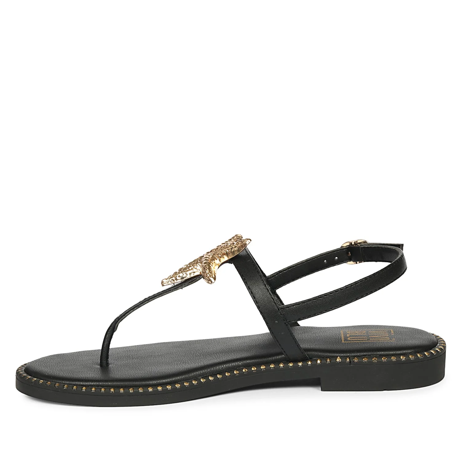Melanie Black Leather Flat Sandals - Image 3
