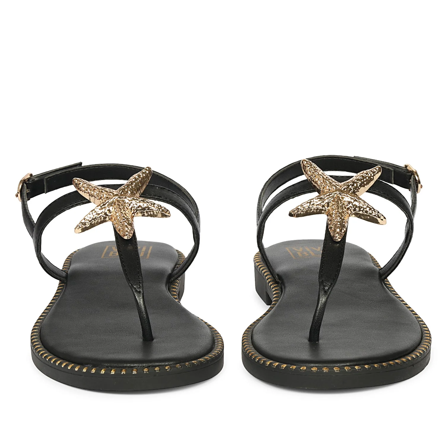 Melanie Black Leather Flat Sandals - Image 4