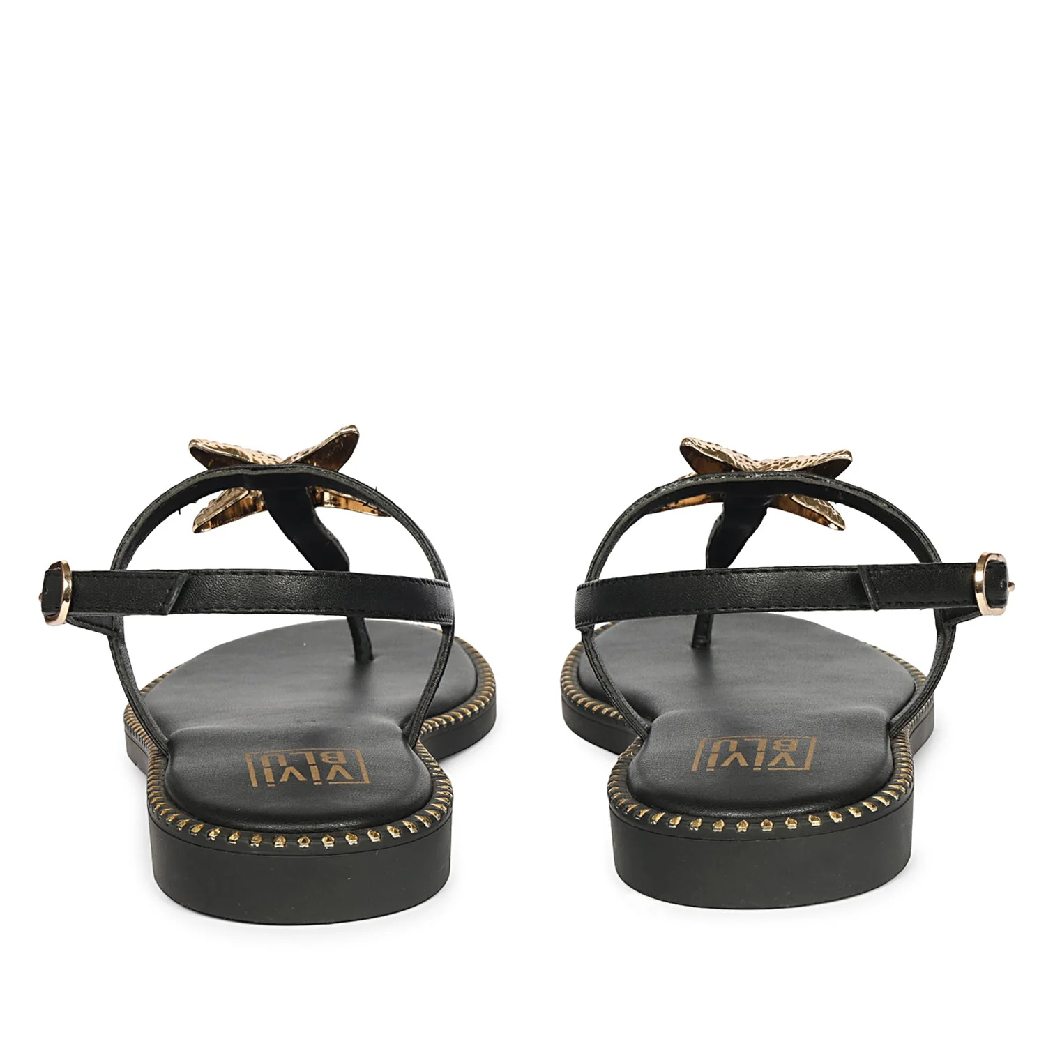Melanie Black Leather Flat Sandals - Image 5