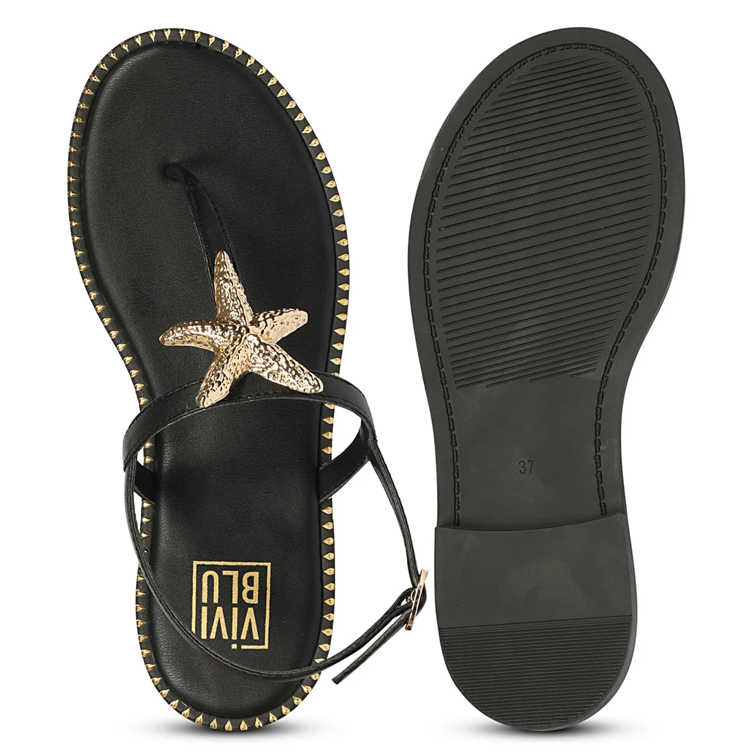 Melanie Black Leather Flat Sandals - Image 6