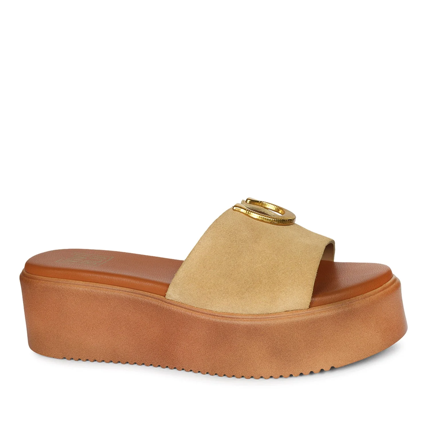 Nala Beige Leather Platform Sandals