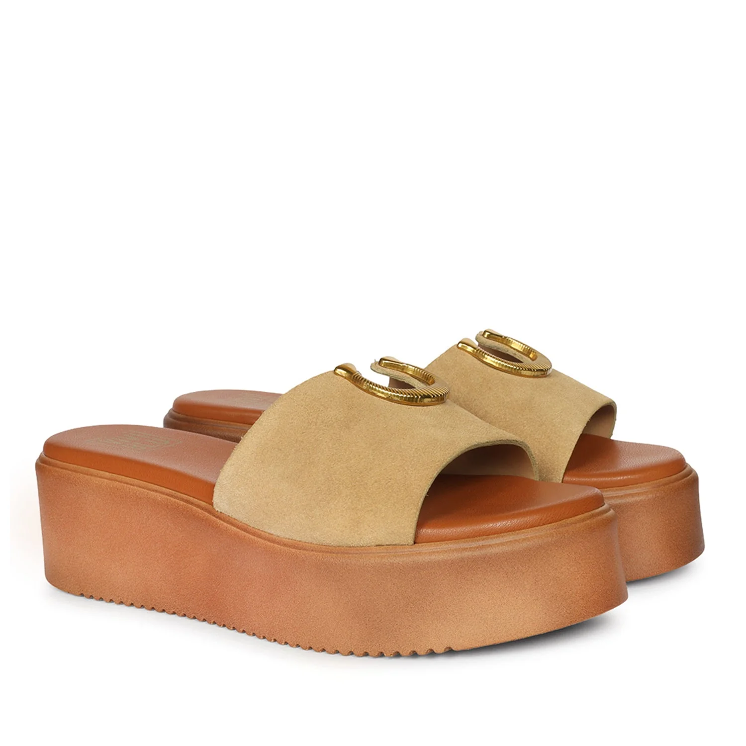 Nala Beige Leather Platform Sandals - Image 2