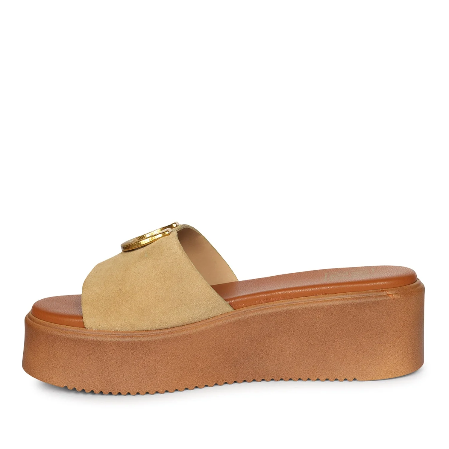 Nala Beige Leather Platform Sandals - Image 3