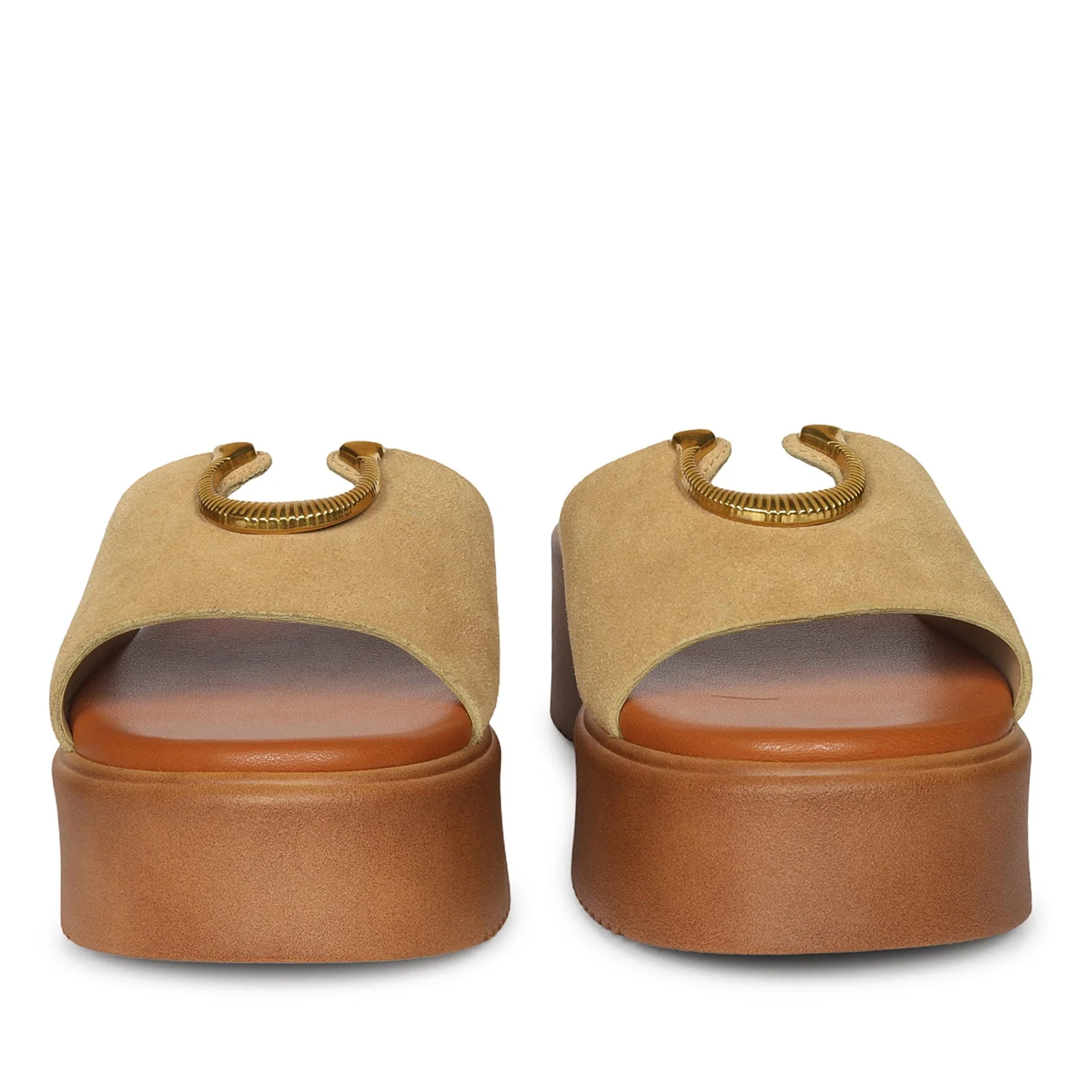 Nala Beige Leather Platform Sandals - Image 4