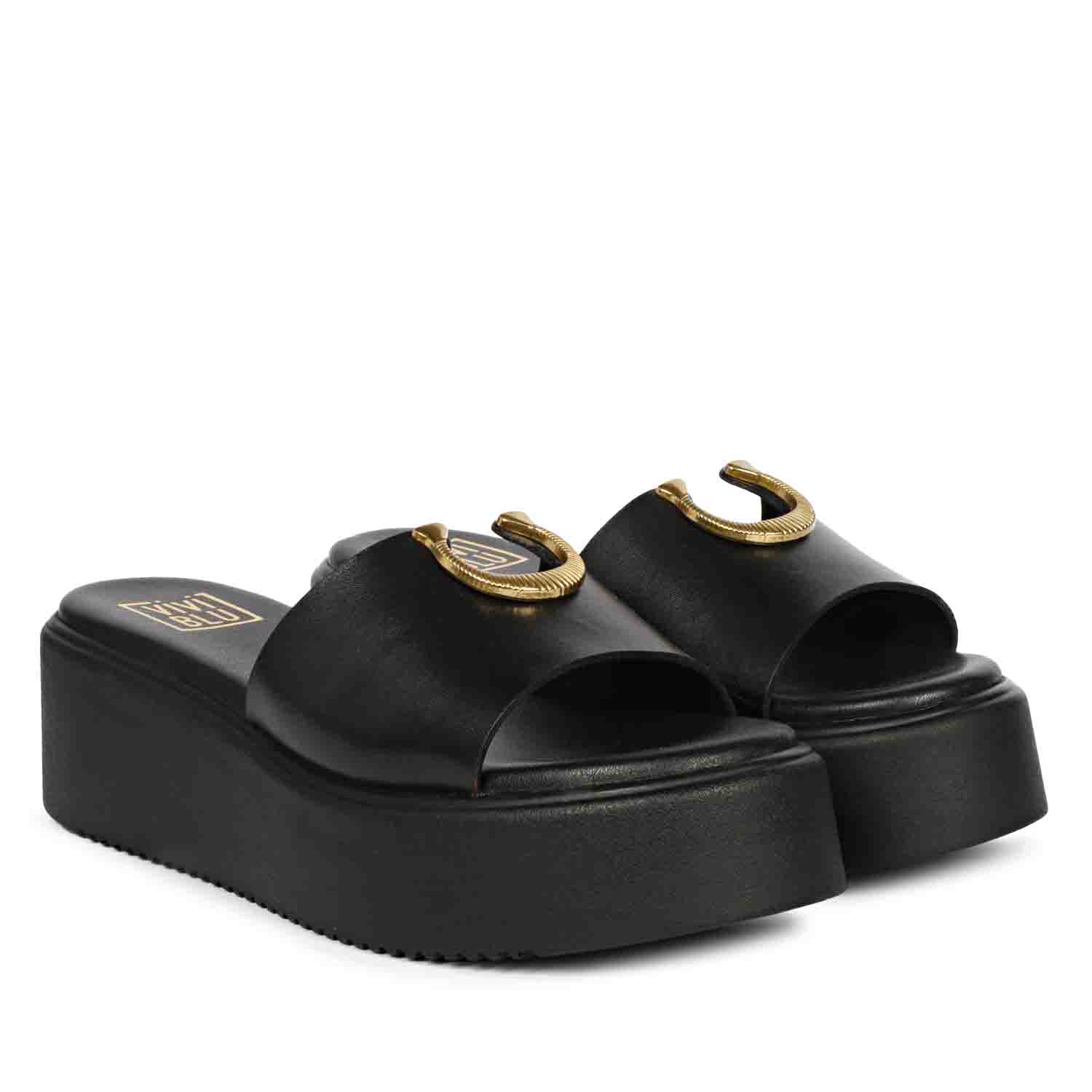Nala Black Leather Platform Sandals - Image 2