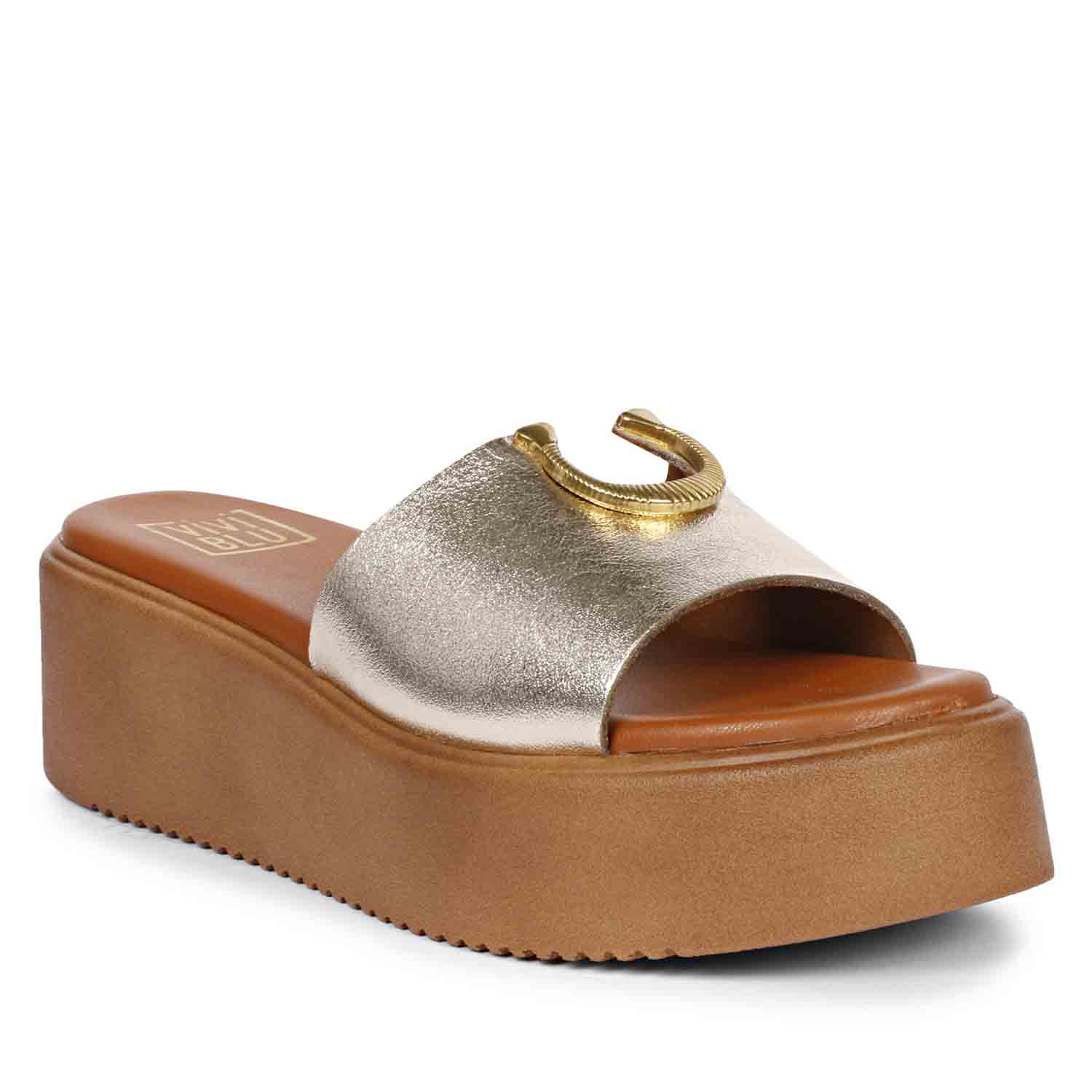 Nala Gold Leather Platform Sandals - Image 7