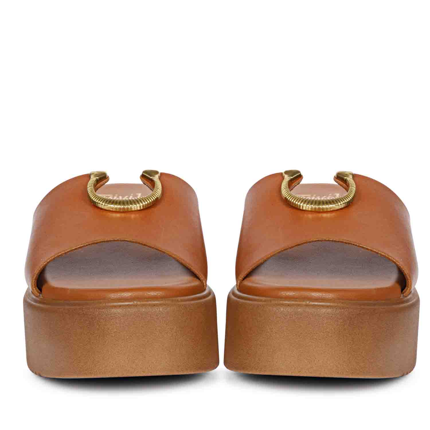 Nala Tan Leather Platform Sandals - Image 3