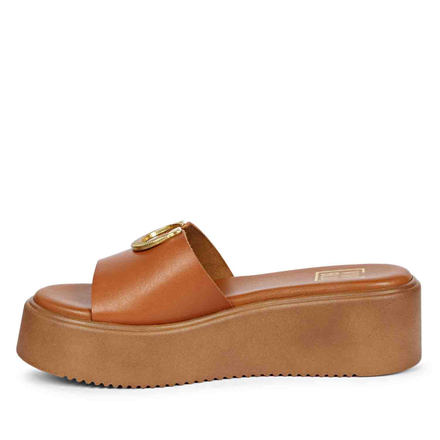Nala Tan Leather Platform Sandals - Image 4
