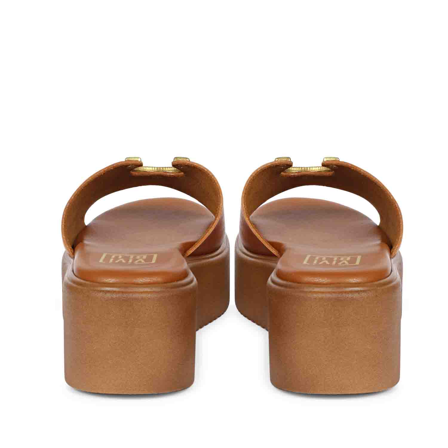 Nala Tan Leather Platform Sandals - Image 5