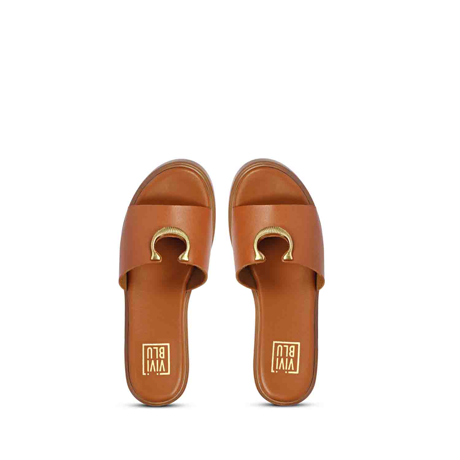 Nala Tan Leather Platform Sandals - Image 6