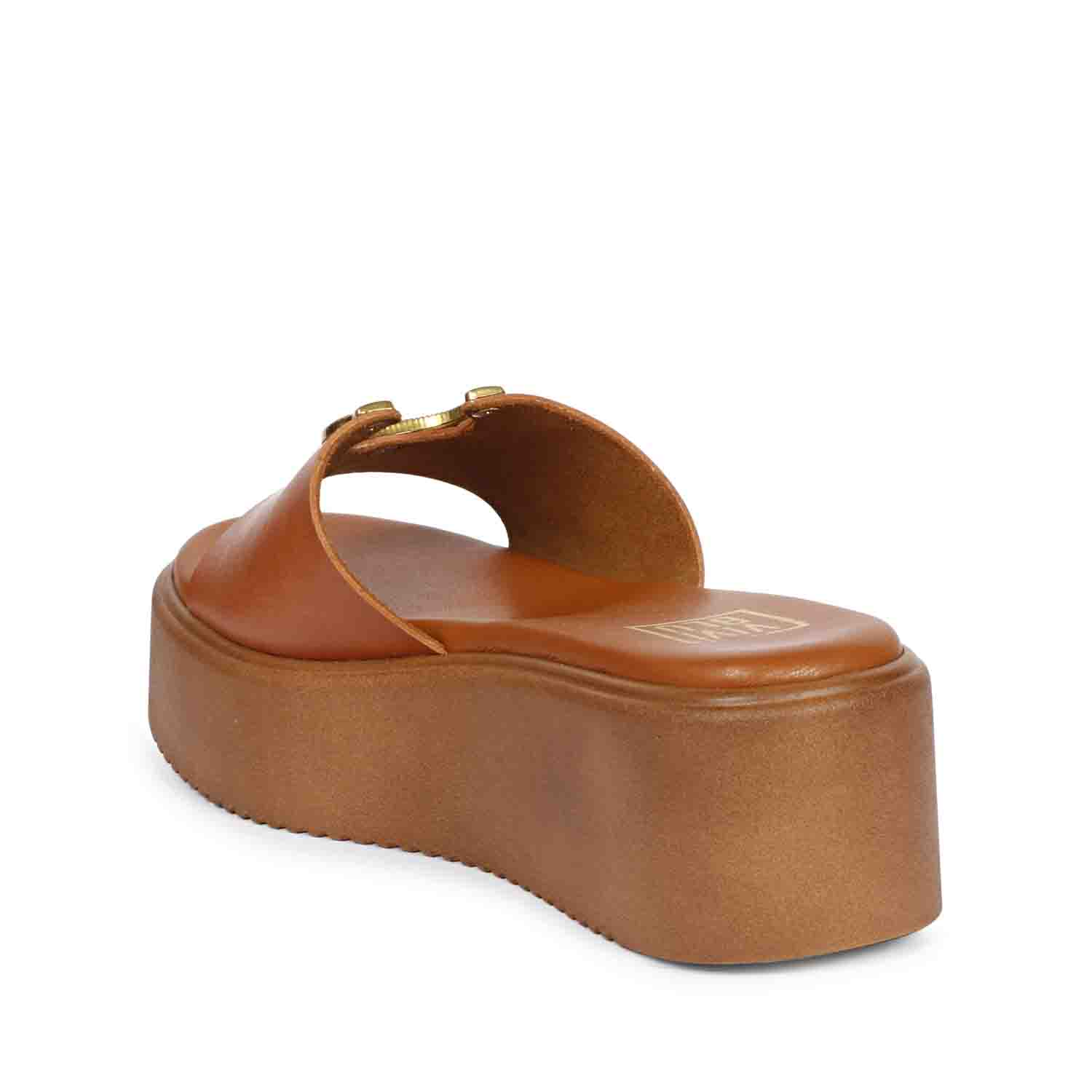 Nala Tan Leather Platform Sandals - Image 7