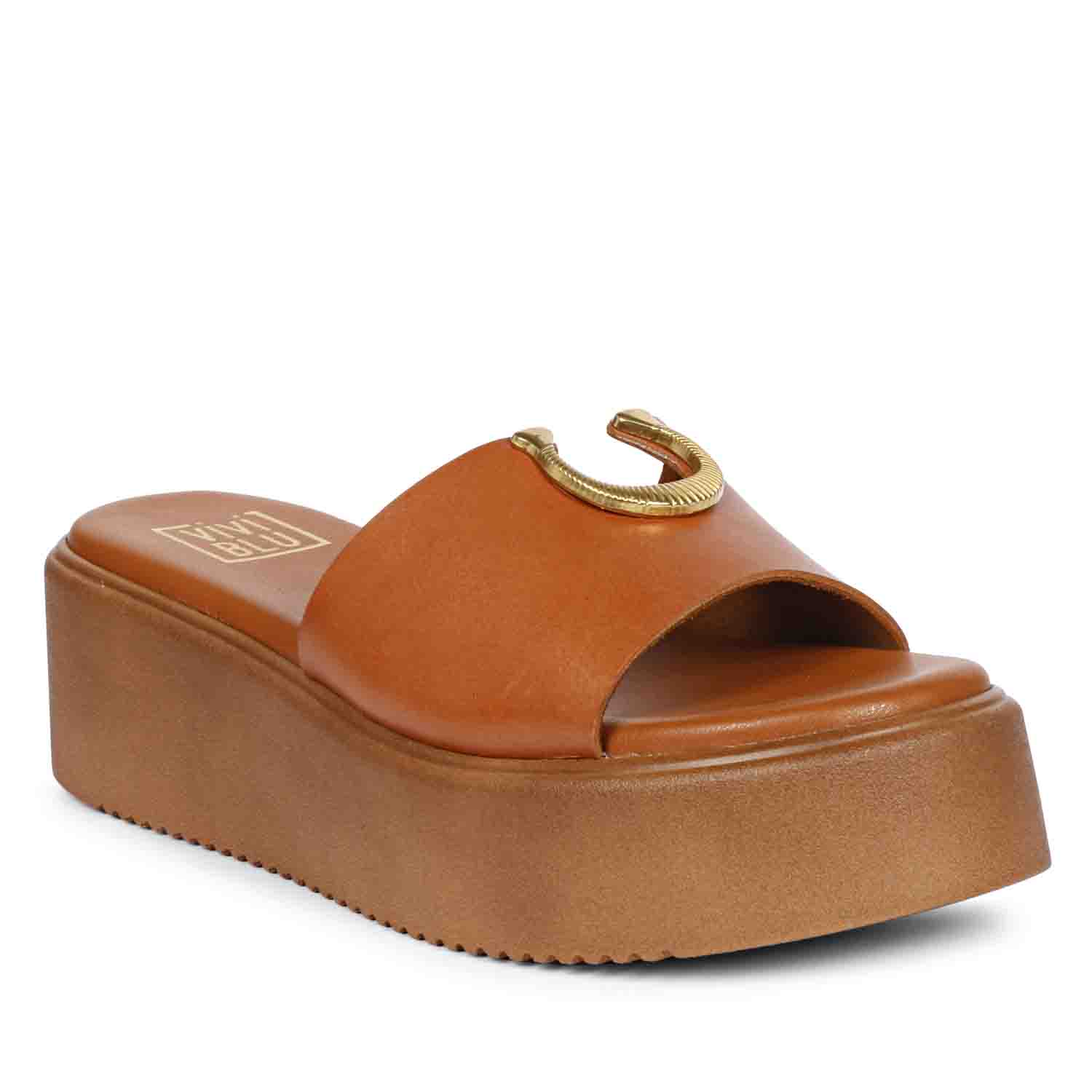 Nala Tan Leather Platform Sandals - Image 9
