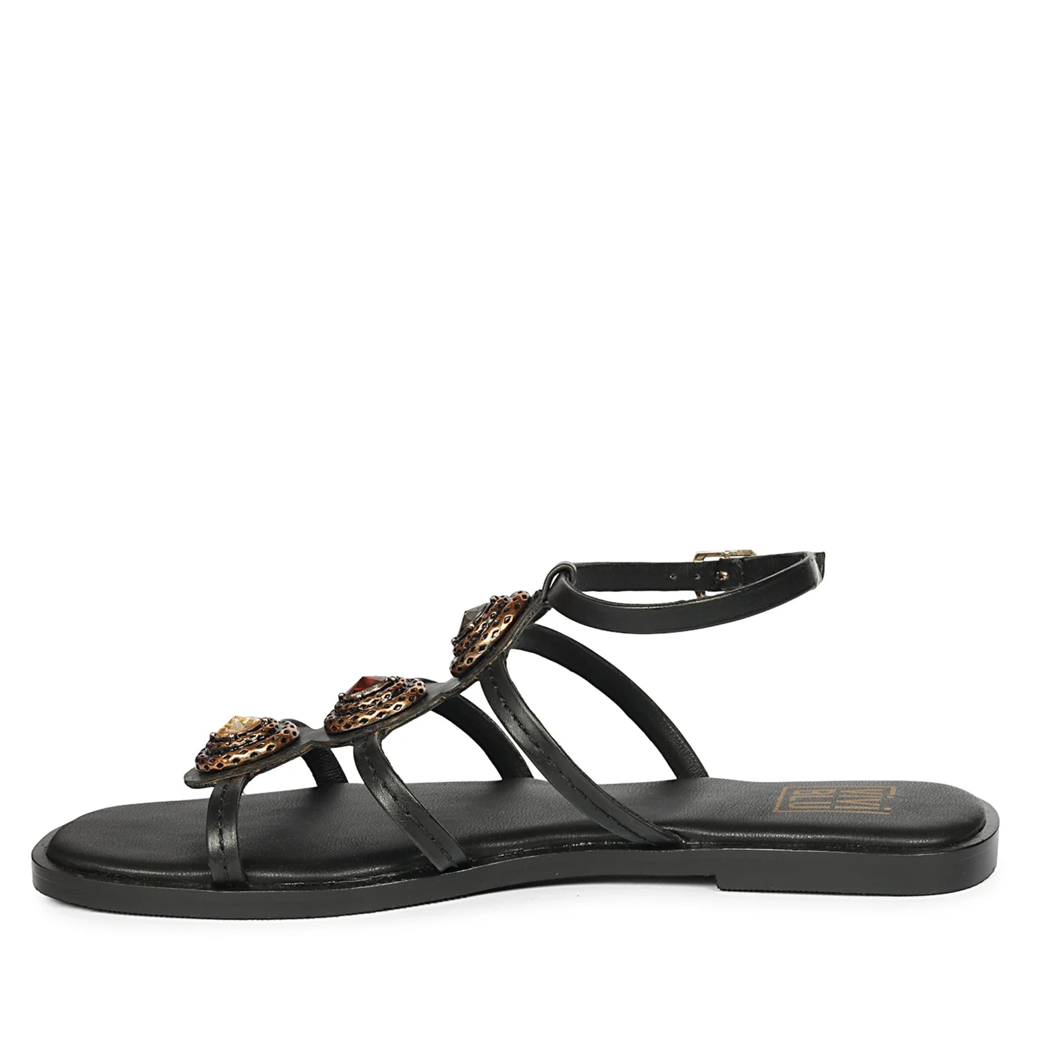 Natalie Black Leather Flat Sandals - Image 3