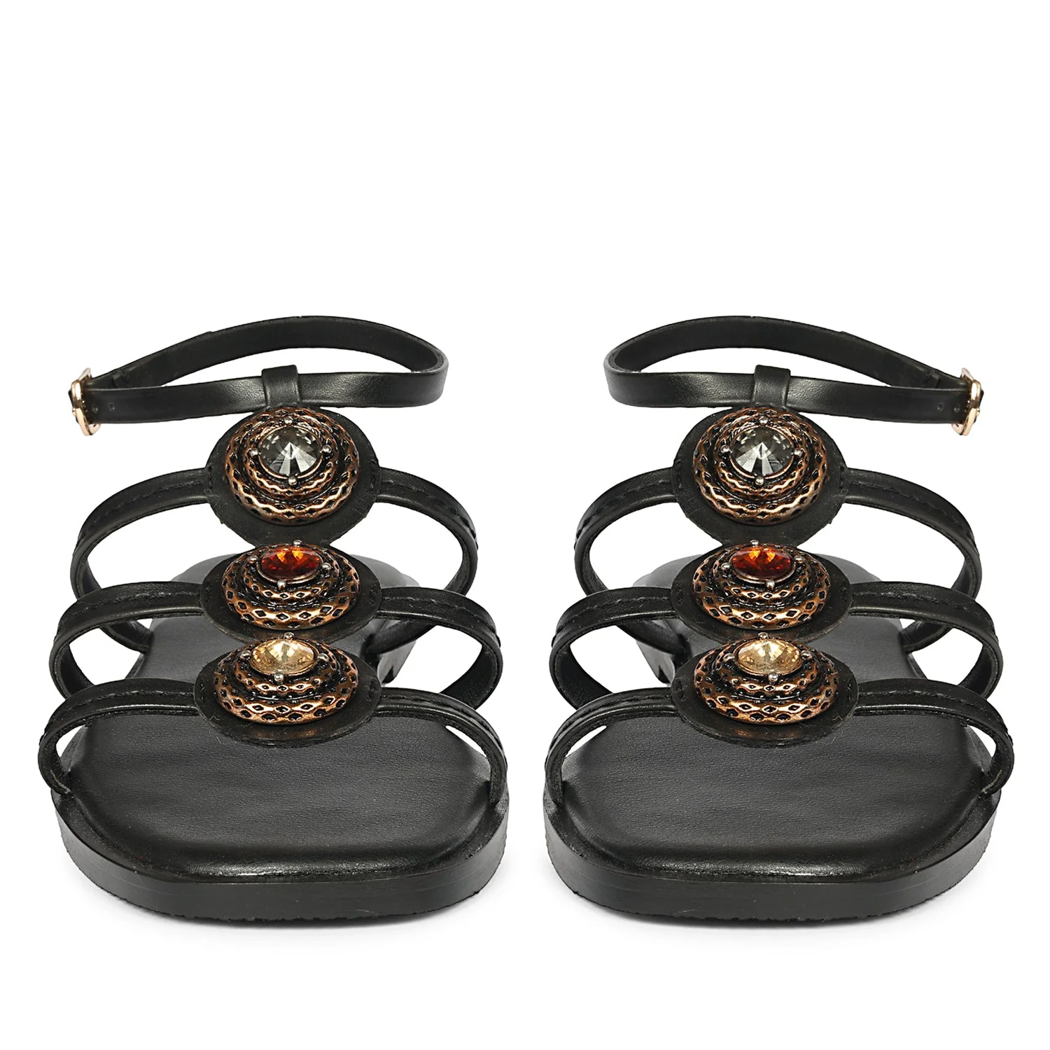Natalie Black Leather Flat Sandals - Image 4