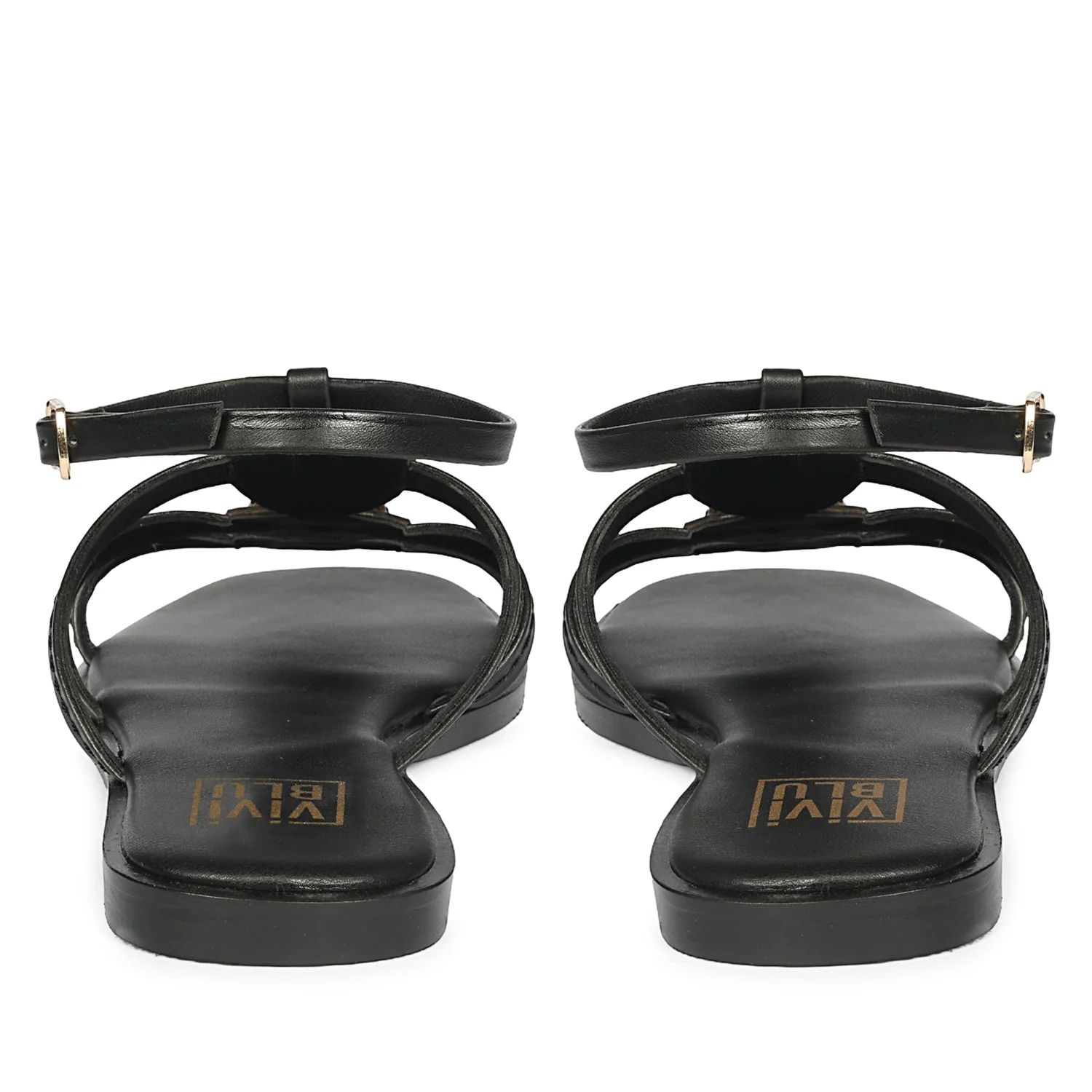 Natalie Black Leather Flat Sandals - Image 5
