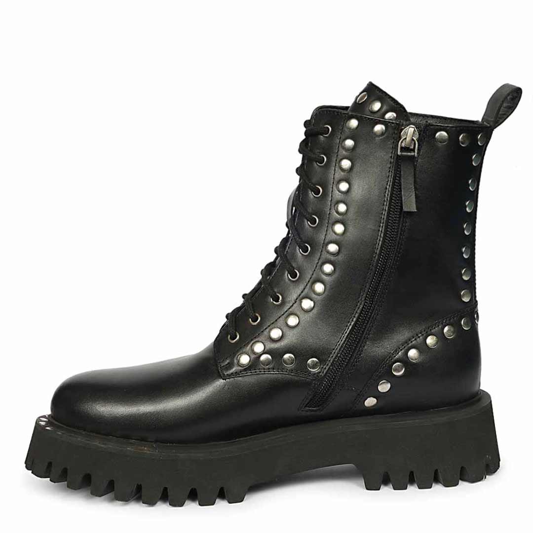 Saint Natalie Metal Studs Lace Up High Ankle Leather Boots - Image 4