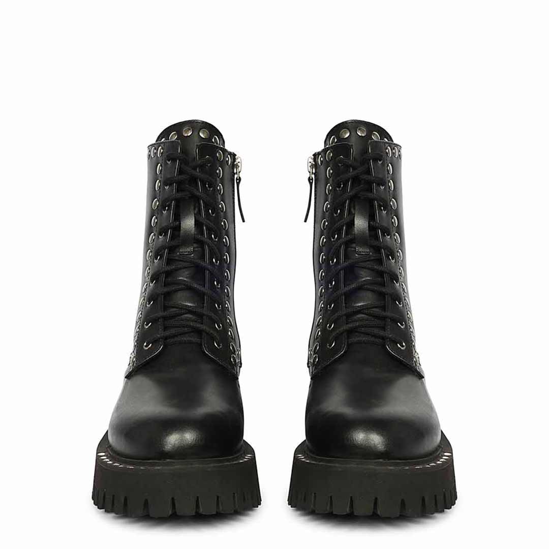 Saint Natalie Metal Studs Lace Up High Ankle Leather Boots - Image 5