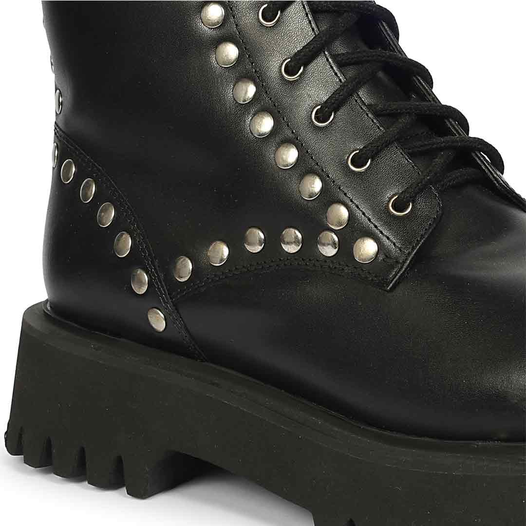 Saint Natalie Metal Studs Lace Up High Ankle Leather Boots - Image 7