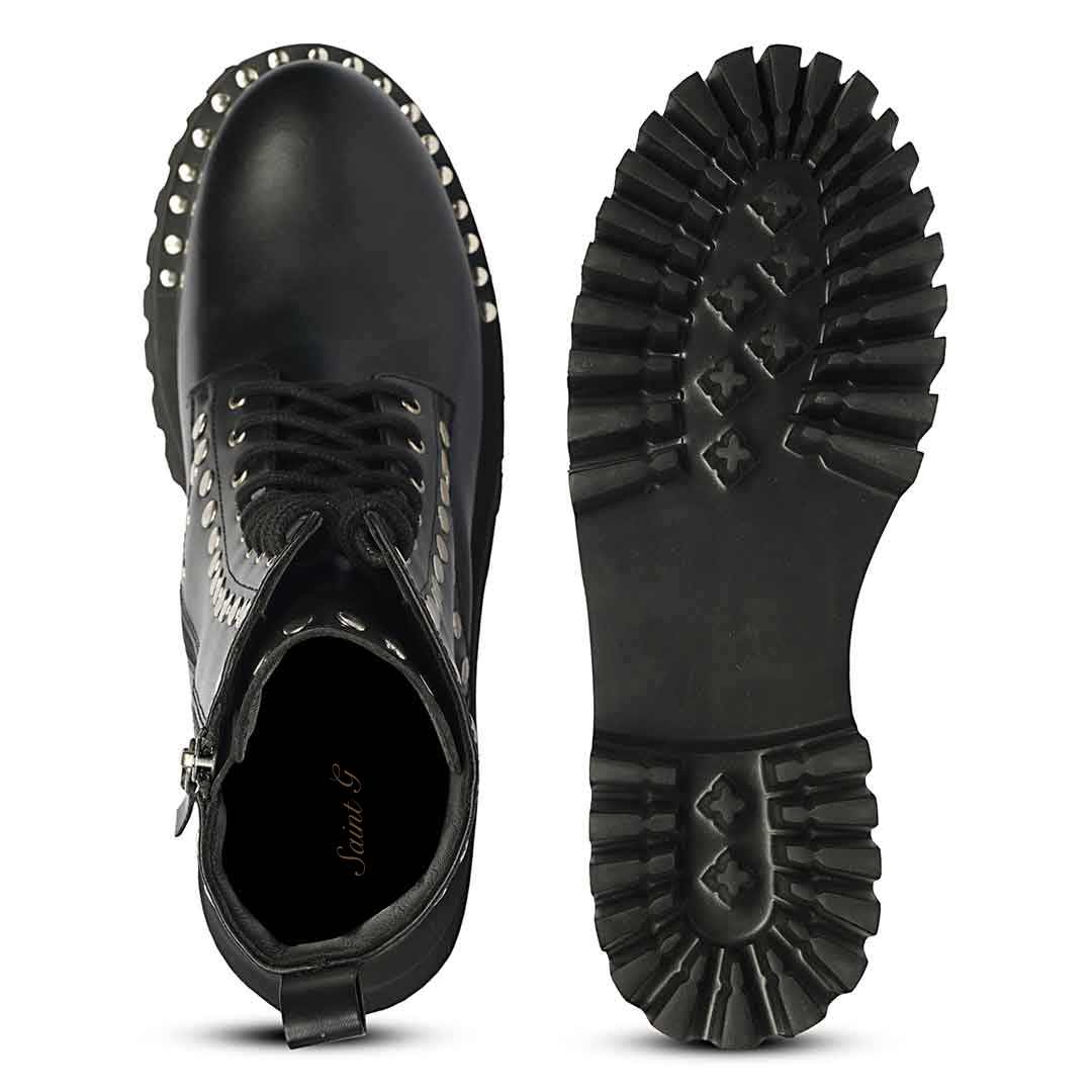 Saint Natalie Metal Studs Lace Up High Ankle Leather Boots - Image 8